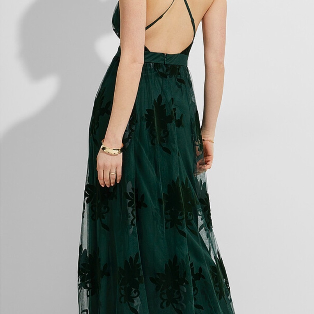 STUNNING Luxxel Deep Green Bridesmaid Dress - velvet and mesh patterns. Fits S - Picture 2 of 9